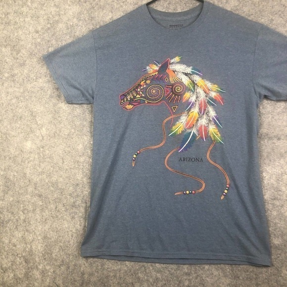 VTG Sportex Horse Feather Mane Graphic T Shirt Sz Medium Made in USA Blue - Picture 2 of 8